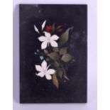 A 19TH CENTURY ITALIAN PIETRA DURA PANEL decorated with foliage. 15 cm x 10 cm.