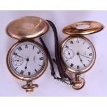 TWO GOLD PLATED POCKET WATCHES. 5 cm diameter. (2)