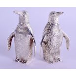 A PAIR OF SILVER PLATED PENGUIN CONDIMENTS. 8.5 cm high.