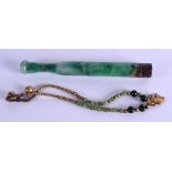 AN EARLY 20TH CENTURY CHINESE CARVED JADEITE CHEROOT HOLDER together with a bracelet. Cheroot 12