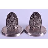 A RARE PAIR OF 1930S SILVER MILITARY MENU HOLDERS. Sheffield 1935.164 grams. 4.5 cm wide.