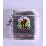 A SILVER HORSE JOCKEY VESTA CASE. 3.75 cm x 3 cm.