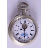 A RARE NICKEL PLATED MOONPHASE POCKET WATCH. 5 cm wide.