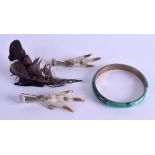 A MALACHITE BANGLE claw brooch etc. (qty)