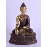 AN EARLY 20TH CENTURY CHINESE TIBETAN BRONZE AND COPPER FIGURE OF A BUDDHA modelled upon a