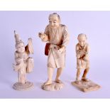 A 19TH CENTURY JAPANESE MEIJI PERIOD CARVED IVORY OKIMONO together with two others similar. 13.5