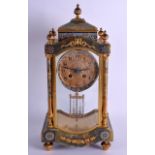 A GOOD 19TH CENTURY FRENCH ONYX ORMOLU AND CHAMPLEVE ENAMEL MANTEL CLOCK. 40 cm x 16 cm.