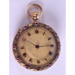 A LOVELY 19TH CENTURY 18CT GOLD VACHERON RUBY POCKET WATCH. 50.1 grams overall. 3.5 cm diameter.