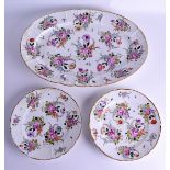 A LARGE 19TH CENTURY GERMAN PORCELAIN SERVING DISH together with two matching plates. 47 cm & 24