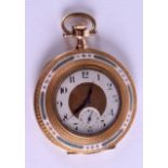 AN ART DECO SILVER AND ENAMEL 18CT GOLD CYMA POCKET WATCH. 48.6 grams overall. 4.25 cm diameter.