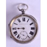 AN ANTIQUE IMPROVED PATENT SILVER POCKET WATCH. 5.5 cm diameter.