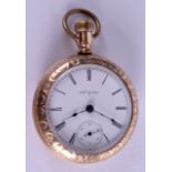 AN ELGIN GOLD PLATED POCKET WATCH. 5.25 cm diameter.