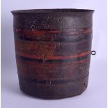 A 19TH CENTURY CONTINENTAL PAINTED WOOD STORAGE POT with painted red banding. 17 cm x 17 cm.