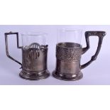 TWO 19TH CENTURY RUSSIAN SILVER GLASS HOLDERS. Silver 350 grams. (2)