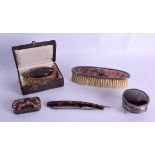 A REGENCY TORTOISESHELL SNUFF BOX together with a brush etc. (5)