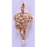 A GOOD VICTORIAN 15CT SEED PEARL STYLISED BROOCH. 9.1 grams. 4.5 cm x 2.5 cm.