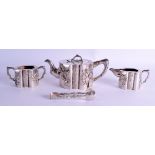 A 19TH CENTURY CHINESE EXPORT SILVER FOUR PIECE TEASET Attributed to Wang Hing, decorated in