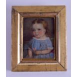 A MID 19TH CENTURY FRAMED OIL PORTRAIT MINIATURE. Image 4.5 cm x 5.75 cm.