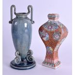 A 19TH CENTURY CONTINENTAL TWIN HANDLED AMPHORA together with a Samsons of Paris Chinese style vase.