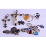 A SILVER CHARM BRACELET together with other items. (qty)