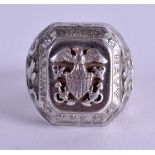 A VINTAGE AMERICAN SILVER NAVY RING. Size Q.