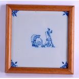 AN 18TH CENTURY DELFT BLUE AND WHITE TILE. 12 cm square.