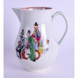 AN 18TH CENTURY WORCESTER SPARROW BEAK JUG printed and painted with the Chinese family pattern. 9.25