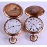 TWO GOLD PLATED POCKET WATCHES. 5 cm diameter. (2)
