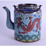 AN EARLY 20TH CENTURY CHINESE CLOISONNE ENAMEL TEAPOT decorated with dragons amongst clouds. 14 cm x