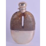 AN ANTIQUE WALKER AND HALL SILVER AND SNAKE SKIN HIP FLASK. Sheffield 1912. 13 cm x 9 cm.