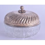 A 19TH CENTURY CONTINENTAL SILVER AND CRYSTAL BOWL AND COVER. 14 cm diameter.