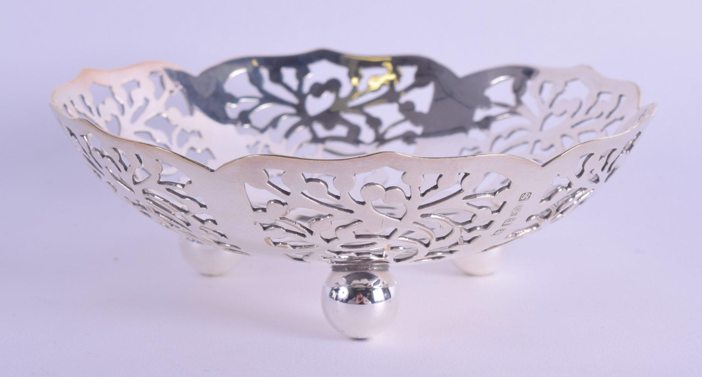 A SILVER PLATED BON BON DISH. 12.5 cm wide.