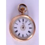 A 14CT GOLD EDWARDIAN FOB WATCH. 26.2 grams. 3.25 cm diameter.