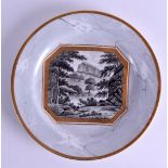 A BARR FLIGHT AND BARR EN BRISAILLE PLATE decorated with a river upon a marbled ground. 18 cm