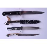 THREE KNIVES including one with mother pearl and jade handle. Largest 27 cm long. (3)