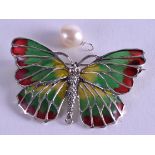 A SILVER PLIQUE A JOUR ENAMEL BUTTERFLY BROOCH.