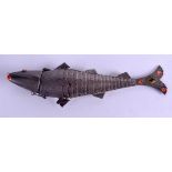 AN UNUSUAL 19TH CENTURY CONTINENTAL SILVER AND ENAMEL ARTICULATED FISH. 97 grams. 18 cm long.