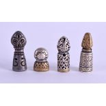 A SET OF FOUR 19TH/20TH CENTUREY TIBETAN SILVER AND BRONZE SEALS. Largest 2.75 cm high. (4)