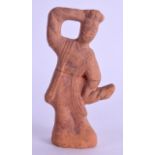 A CHINESE QING DYNASTY TERRACOTTA FIGURE OF A DANCING FEMALE. 12 cm high.