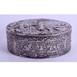 A VICTORIAN SILVER BOX by Berthold Muller, decorated with figures within a landscapes. 147 grams.