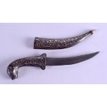 A LATE 19TH CENTURY INDIAN PERSIAN SILVER INLAID KNIFE. 17 cm long.