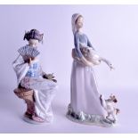 A LLADRO FIGURE OF AN ORIENTAL LADY modelled with a fan, together with another Lladro figure of a gi