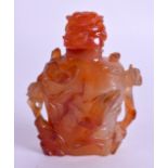 A 19TH CENTURY CHINESE CARVED AGATE SNUFF BOTTLE AND STOPPER Qing. 8 cm high.