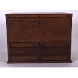 AN UNUSUAL VICTORIAN WOODEN BOX, with specimen drawers, one containing a metal plate. 23.5 cm wide.