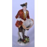 AN EARLY 20TH CENTURY EUROPEAN PORCELAIN FIGURINE BEARING GOLD ANCHOR MARK, in the form of a standin