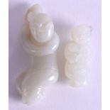 TWO EARLY 20TH CENTURY CHINESE CARVED JADE FIGURES OF BOYS. 6.5 cm & 4.5 cm high. (2)