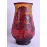 A FRENCH GALLE CAMEO GLASS VASE decorated with landscapes. 21 cm high.