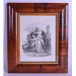 AN EARLY 19TH CENTURY FRAMED CONTINENTAL DRAWING modelled as a female with young. Image 18 cm x 22 c