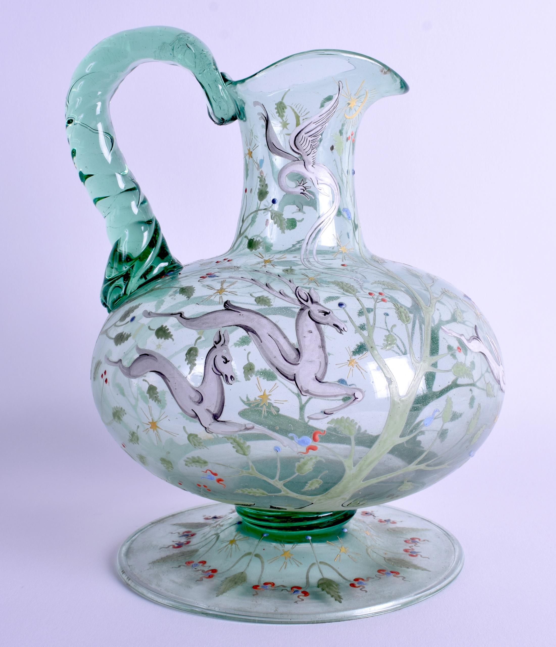 AN ART NOUVEAU GERMAN ENAMELLED GLASS PITCHER C1890 Attributed to Fritz Heckert, enamelled in the Is - Bild 2 aus 2