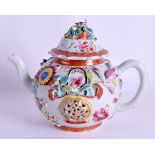 A RARE 18TH CENTURY CHINESE EXPORT FAMILLE ROSE TEAPOT AND COVER Yongzheng/Qianlong, painted with fl